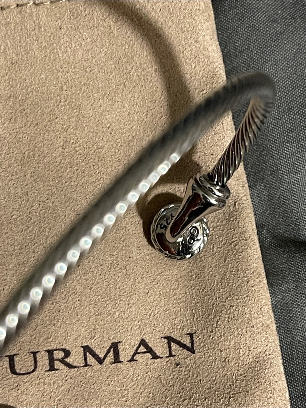 David Yurman Silver Cable Bracelet with Pavé Endcaps - Picture 3 of 3